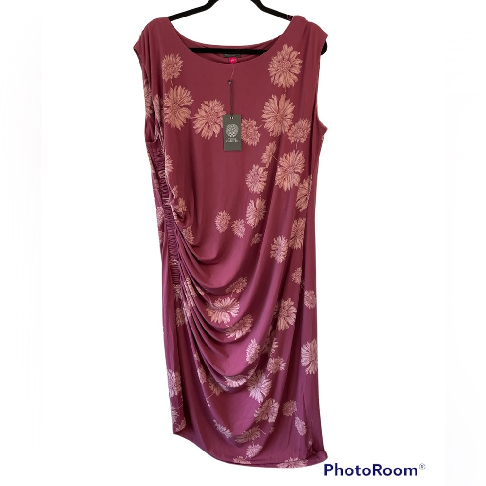 Vince Camuto Mauve Floral Side Ruched Dress size 2X New with tags